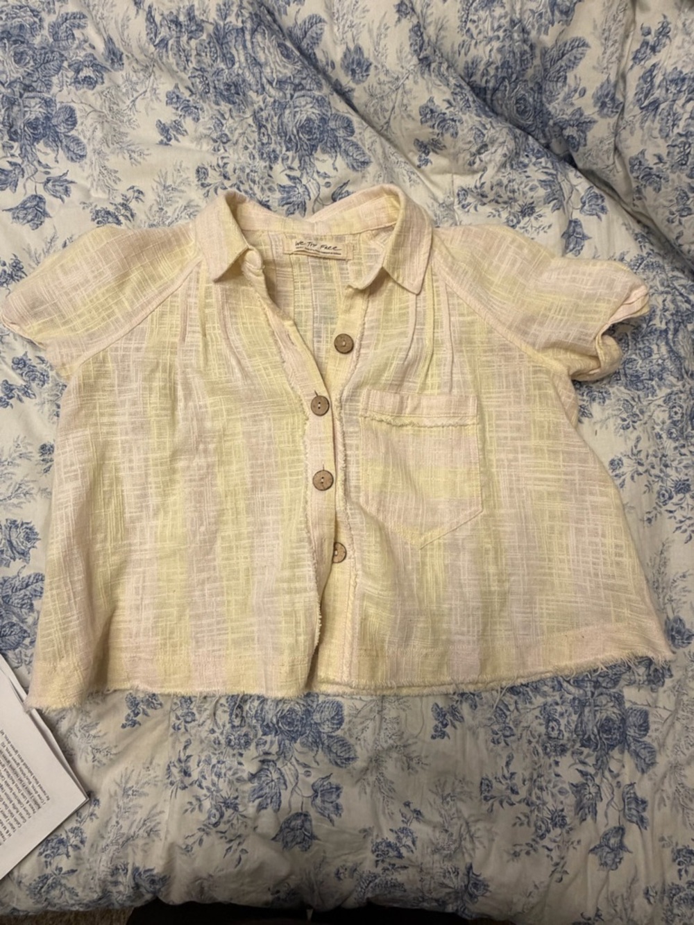 We The Free Pale Yellow Short-Sleeve Button Front Shirt